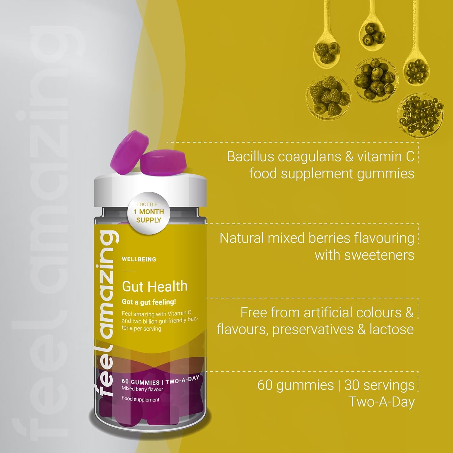 Feel Amazing Gut Health Probiotic Gummies - with 1 Billion Live Cultures & Vitamin C - 60 Orange-Flavored Gummies - 30-Day Supply (1) : Amazon.co.uk: Health & Personal Care