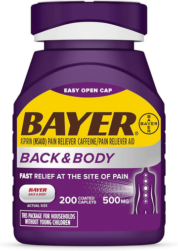 Bayer Extra Strength 500Mg Aspirin Plus Caffeine For Powerful Pain Relief, 200 Coated Caplets