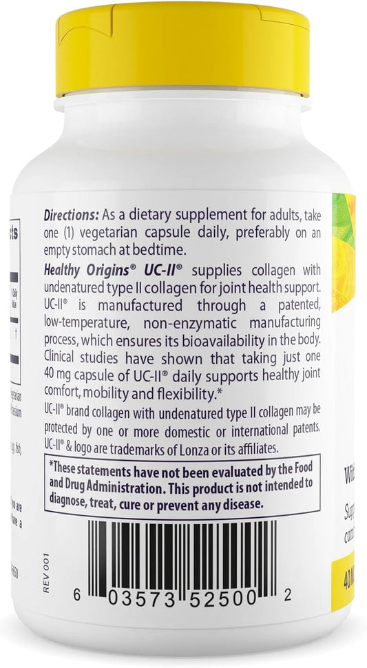 Healthy Origins Uc-Ii 40 Mg (Undenatured Type Ii Collagen, Non-Gmo, Gluten Free, Joint Support), 120 Veggie Caps