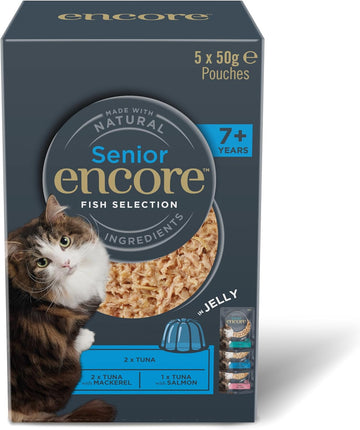 Encore Natural Wet Senior Cat Food, Tuna with Fish Multipack Selection in Jelly 50g Pouch (5x50g)