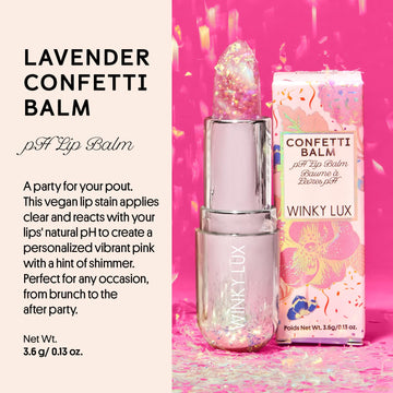 Winky Lux Glitter Confetti Balm, Ph Color Changing Lipstick, Vegan & Cruelty Free Lip Balm, Hydrate & Plump, Sheer Pink Lipstick With Lavender Confetti