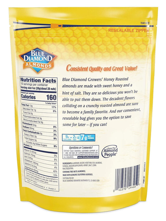 Blue Diamond Almonds Honey Roasted Snack Almonds, Honey Roasted, 1 Pound (Pack Of 1)