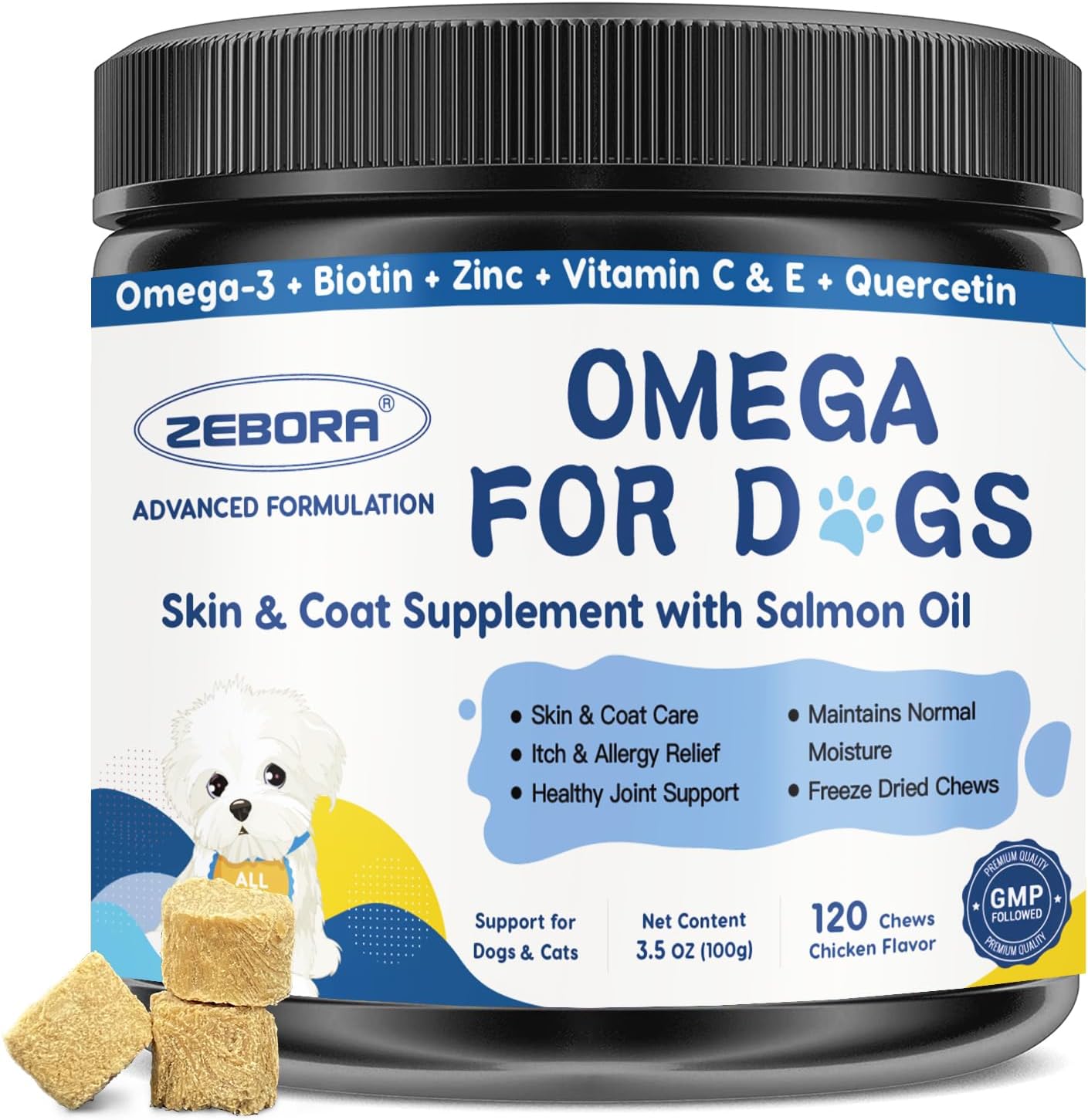 Omega 3 For Dogs With Salmon Oil, Fish Oil For Dogs Skin And Coat Supplement, Dog Allergy Relief, Hot Spot Treatment, Anti Shedding, Hip & Joint Support With Epa & Dha, Biotin, Vitamin E - 40 Servings