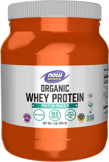 NOW Sports Nutrition, Certified Organic Whey Protein 19 g, Unflavored Powder, 1-Pound