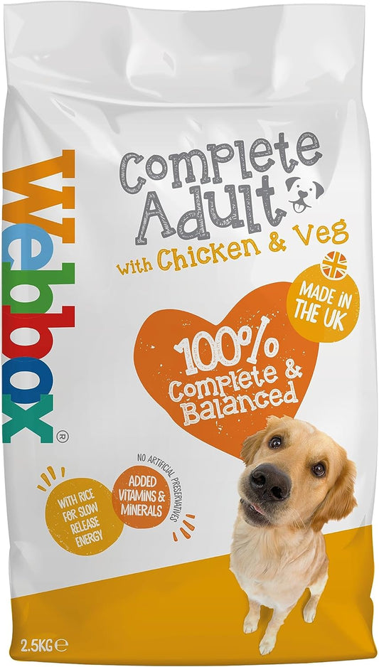 Webbox Complete Dry Dog Food (Adult), Chicken and Vegetables - Wholegrain Cereals with Added Calcium and Essential Oils, Made in the UK (4 x 2.5kg Bags)