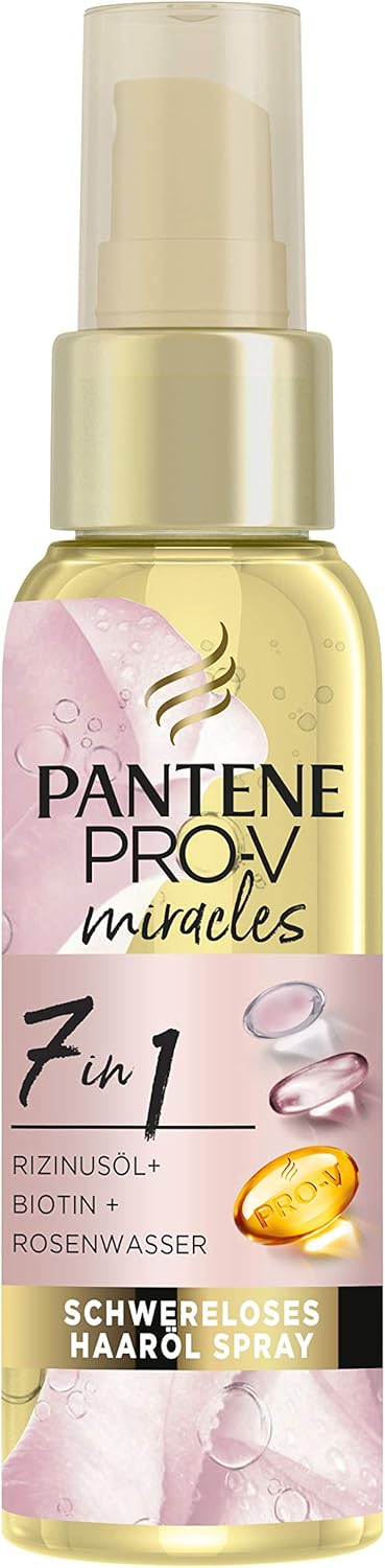 Pantene Pro-V Miracles 7-In-1 Weightless Hair Oil Spray 100 Ml With Castor Oil + Biotin + Rose Water, Beauty, Hair Care Dry Hair, Hair Care Shine, Hair Care