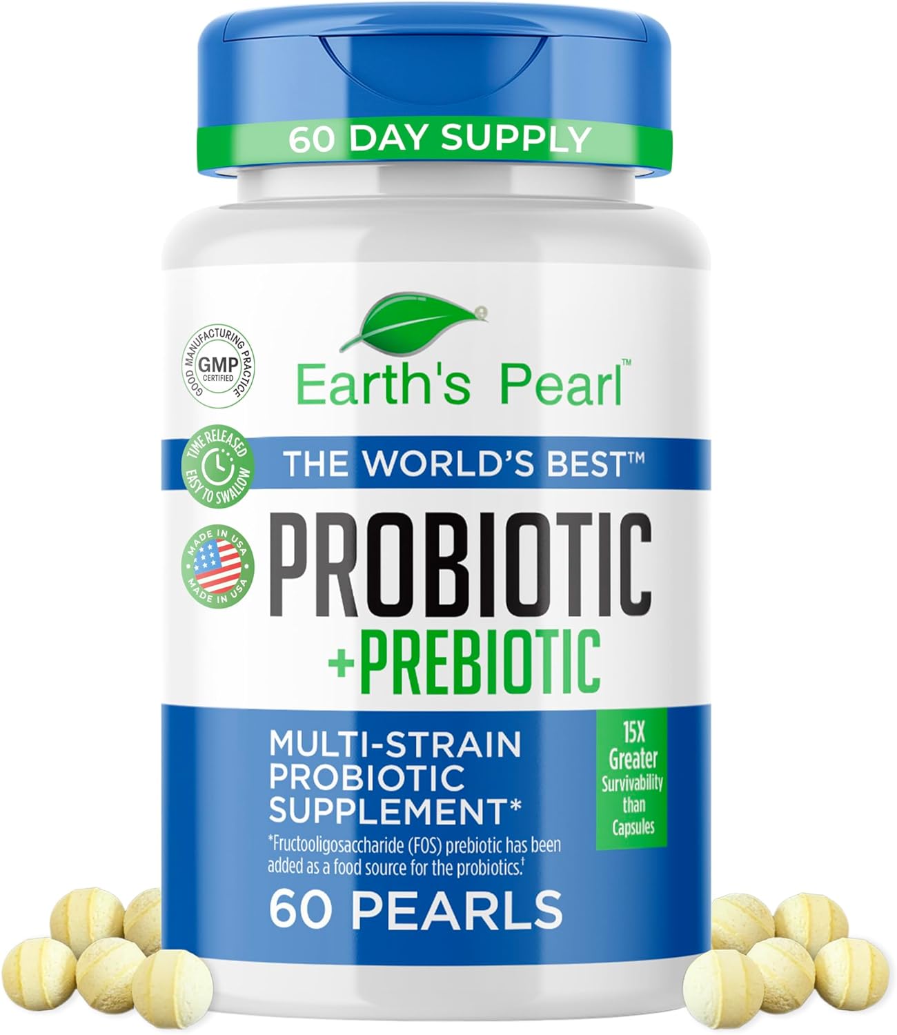 Earth'S Pearl Probiotic Pearls For Women And Men - Kids Probiotic With Prebiotic Fiber - Daily Probiotic For Women And Men - 60-Day Supply Of Prebiotics And Probiotics For Women And Men Probiotic
