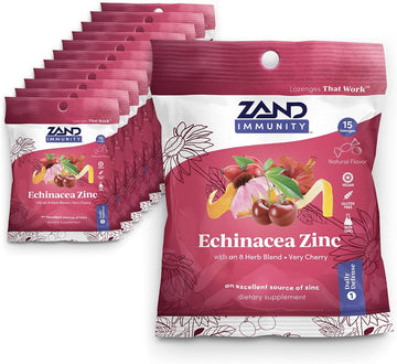 Zand HerbaLozenge Cherry Echinacea Zinc | Throat Lozenges | No Corn Syrup, No Cane Sugar, No Colors (12 Bags, 15 Lozenges)