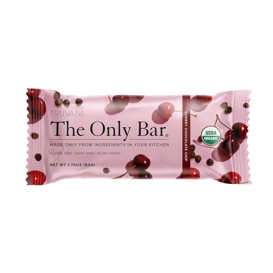 Truvani Plant Based Snack Bars | 5G Protein | 12 Pack Cherry Chocolate Chip | Organic | Vegan | The Only Bar | Dairy, Soy, And Gluten Free | Individually Wrapped