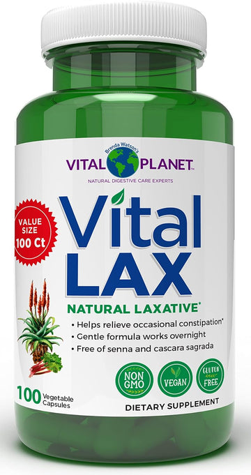 Vital Planet - Vital Lax Natural Laxative Colon Cleanse Supplement for Occasional Constipation, with Magnesium Hydroxide, Slippery Elm, and Cape Aloe to Support Bowel Regularity 100 Capsules