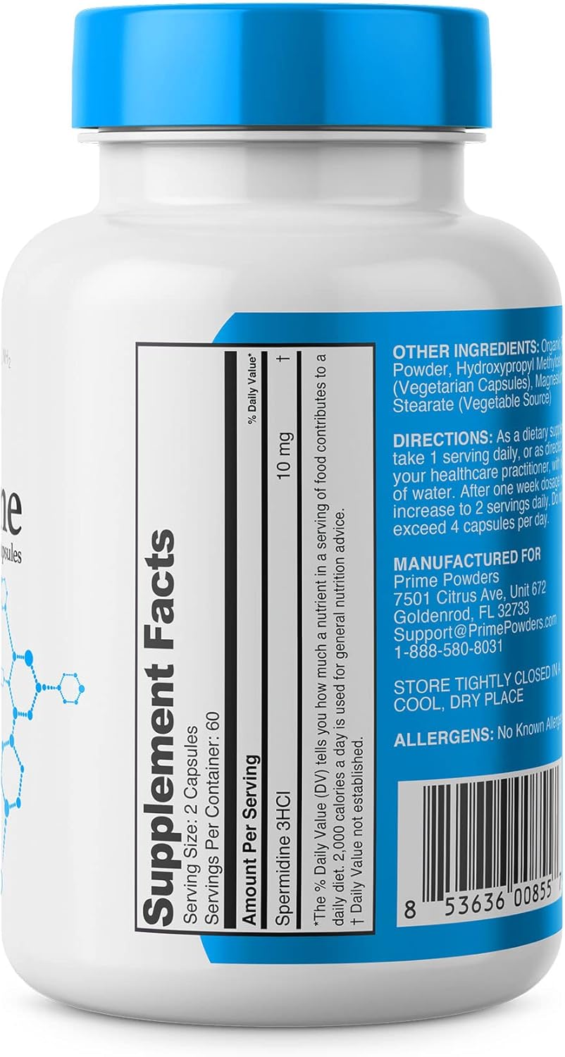 Prime Powders Spermidine Capsules   99% Concentration 100X More Potent Than Wheat Germ Extract For Anti-Aging Dna Telomere Support : Health & Household