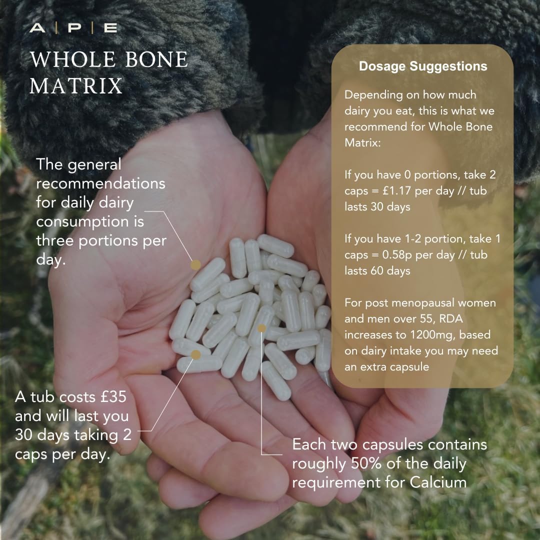 APE Nutrition Whole Bone Matrix Capsules - Natural Calcium & Phosphorous Supplement, Bone Strength & Health, Ancestral Supplement UK, Nose to Tail, 100% Grass Fed & Finished, 60 Capsules : Amazon.co.uk: Health & Personal Care