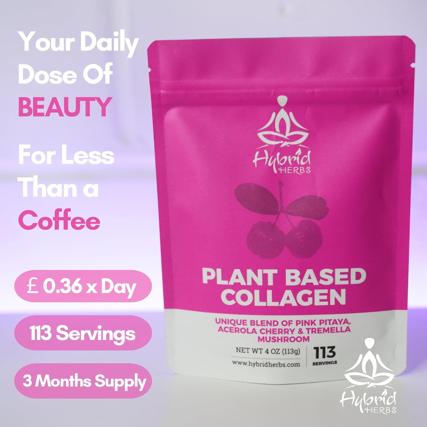 HYBRID HERBS – Plant Based Collagen Powder - Anti Aging Supplement for Skin, Wrinkles, Hair Growth with Pink Pitaya, Acerola Cherry & Tremella Mushroom Extracts | 113 Servings (113g) – Vegan Collagen : Amazon.co.uk: Health & Personal Care