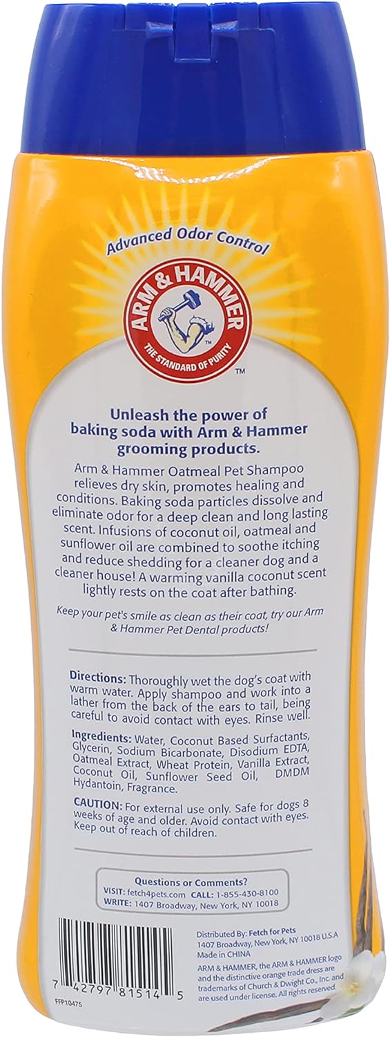 Arm & Hammer for Pets Soothing Oatmeal Pet Shampoo Moisturizing Dog Shampoo with Gentle Cleansing Formula Vanilla Coconut, 20 Ounces Shampoo for Pets (Pack of 2)