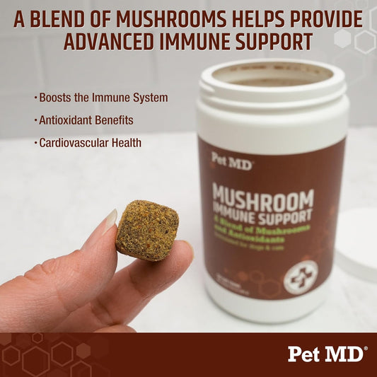 Pet Md Mushroom Immune Support - Turkey Tail Mushroom For Dogs - Mushroom Cat Immune Support Supplement - Milk Thistle For Dogs & Cats With Coq10 For Dogs - Immunity Supplement For Dogs - 120 Chews