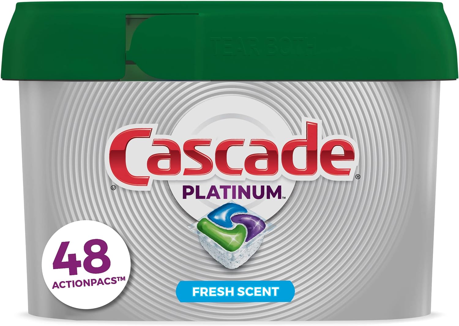 Cascade Platinum ActionPacs Dishwasher Detergent Pods, Fresh, 48 Count