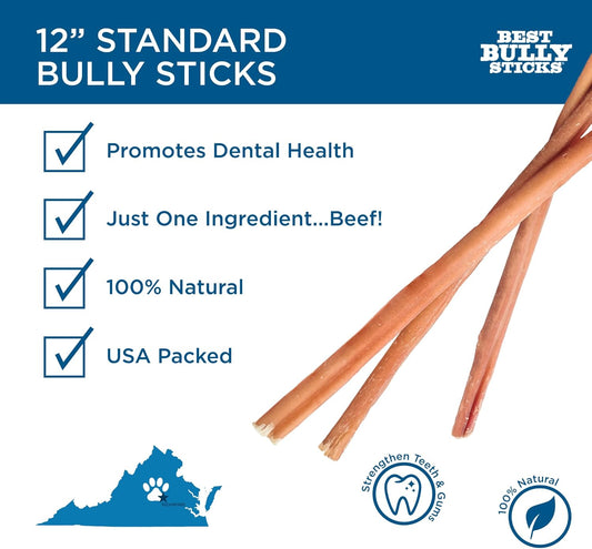 Best Bully Sticks For Dogs 12 Inch Bully Sticks, 8Oz - 100% Natural Grass-Fed Beef Dog Bully Sticks For Medium/Large Dogs - Bully Stick Dog Chews