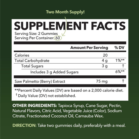 Saw Palmetto For Men Gummies - Saw Palmetto Supplement And Dht Blocker For Hair Health & Male Patterned Balding - Saw Palmetto Hair Supplement For Men - 120 Raspberry Vegan Mens Hair Gummies