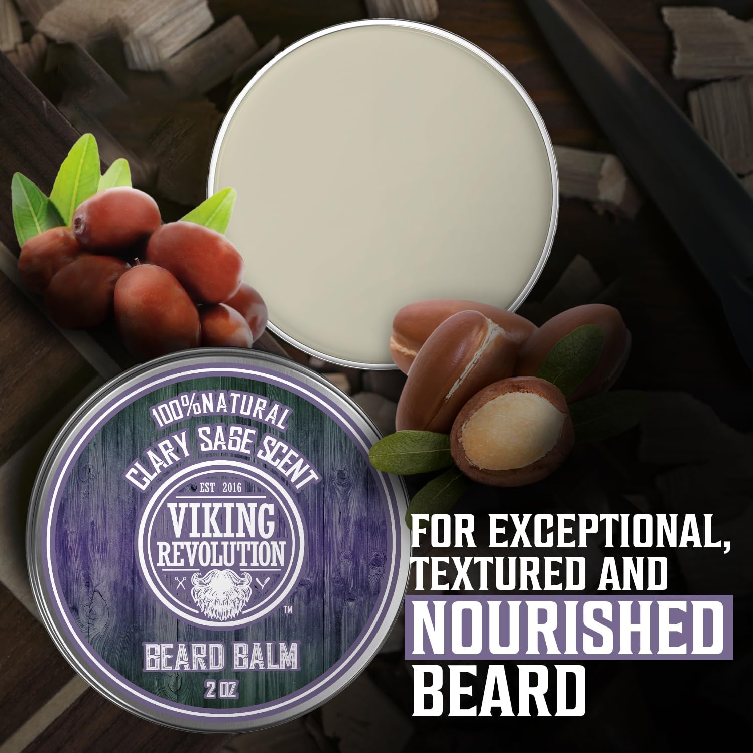 Viking Revolution Beard Balm with Clary Sage Scent and Argan & Jojoba Oils - Styles, Strengthens & Softens Beards & Mustaches - Leave in Conditioner Wax for Men : Beauty & Personal Care