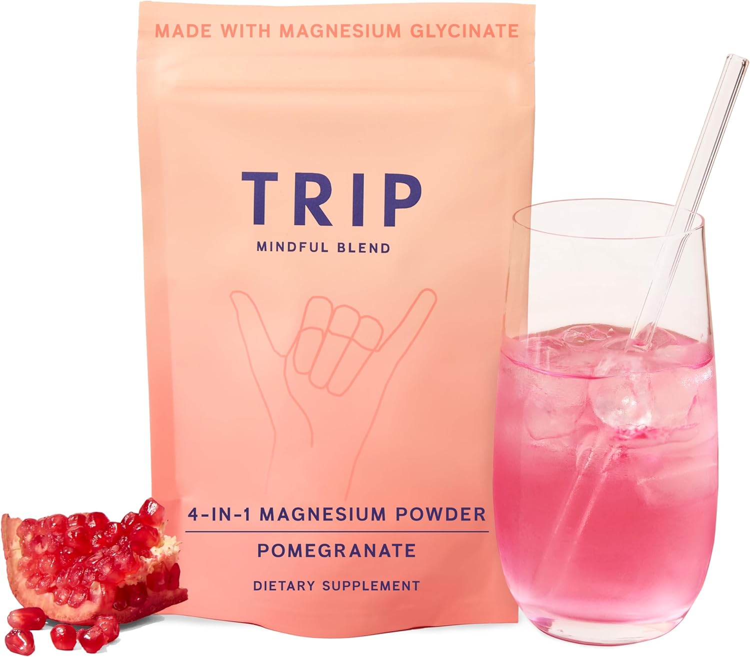 Magnesium Glycinate 4-in-1 Complex - TRIP 7500MG Magnesium Powder with L-Theanine & Lion’s Mane, Delicious Pomegranate Orange Blossom Flavour, Sugar Free, 1 Pack - 30 Drink Mix Servings : Amazon.co.uk: Health & Personal Care
