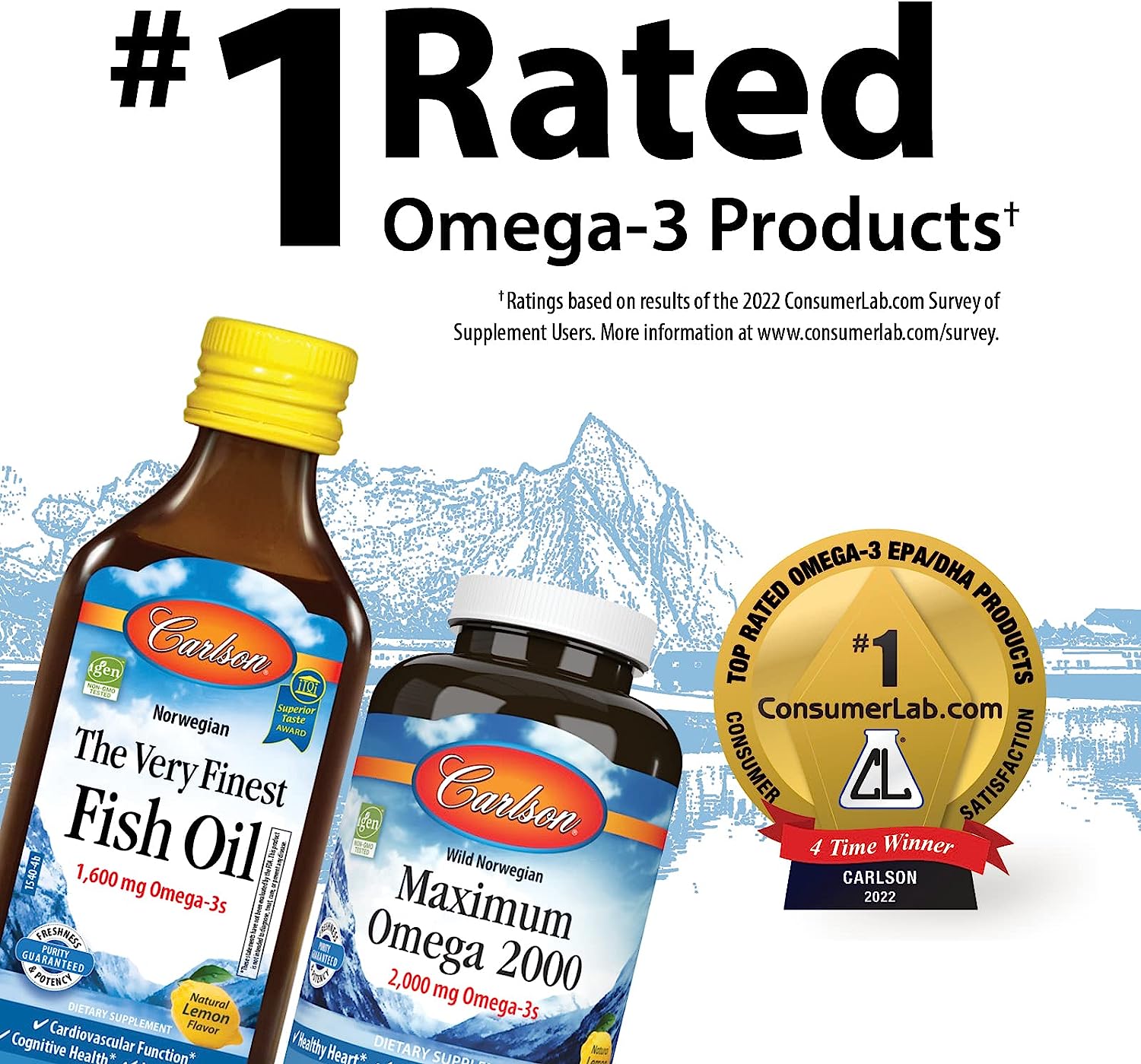 Carlson - The Very Finest Fish Oil, 1600 mg Omega-3s, Liquid Fish Oil 