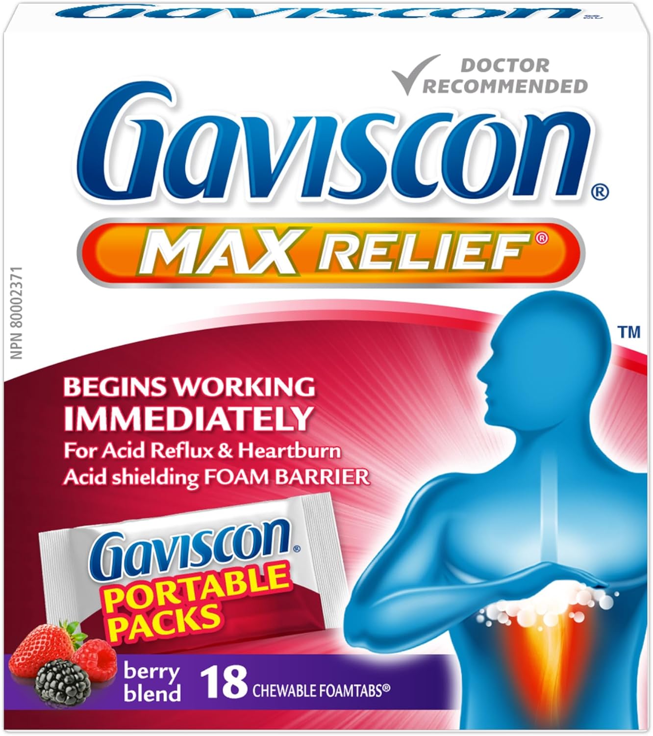 Gaviscon Max Berry- Long-Lasting Acid Reflux And Heartburn Relief, 18 Count
