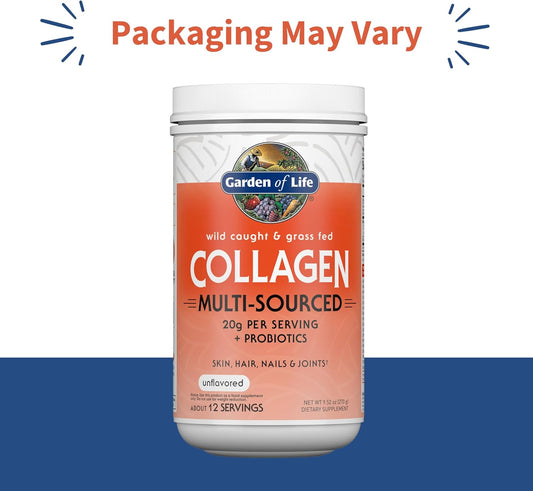Garden Of Life Marine & Grass-Fed Collagen Peptides Powder Supplement (Type I, Iii) With Probiotics & Bcaas For Mobility, Joint Health, Hair, Skin & Nails - Unflavored, 20G Per Serving, 12 Servings