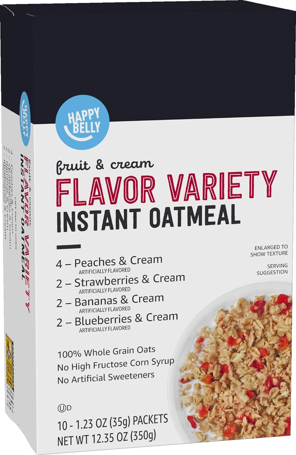 Amazon Brand - Happy Belly Instant Oatmeal, Fruit & Cream Variety Pack, 1.23 ounce (Pack of 10)