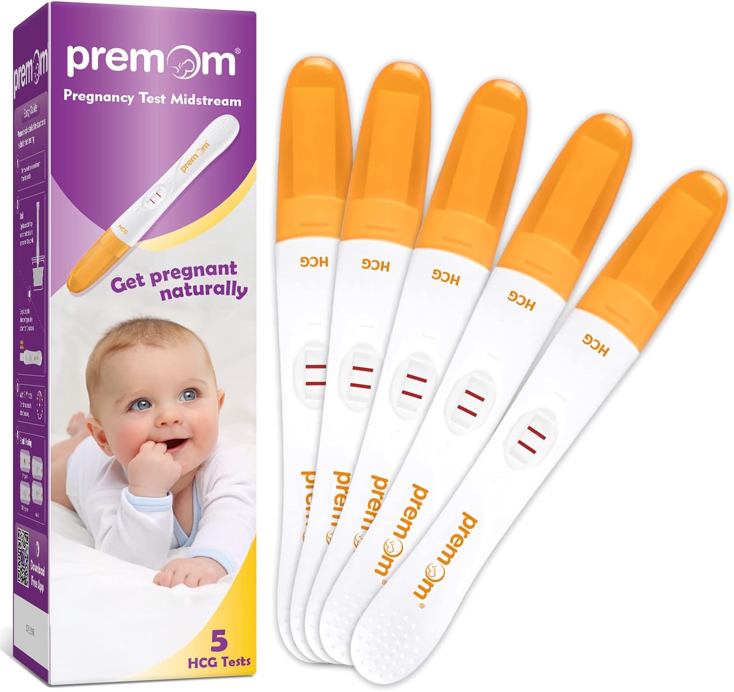 Premom Pregnancy Test Midstream: Early HCG Detection Sticks - 5 Pack Pregnant Test Kit