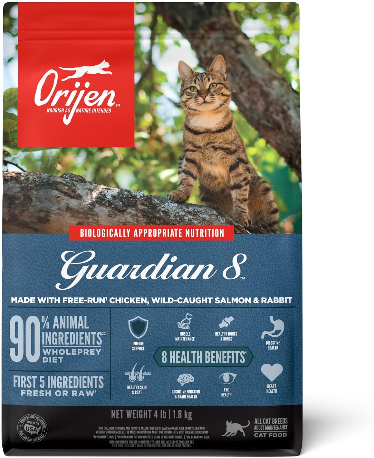 Orijen Guardian 8 Dry Cat Food, Grain Free Cat Food For Adult Cats, With Chicken, Salmon And Rabbit, 4Lb