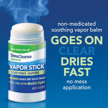 Sinucleanse Vapor Stick, Solid Balm - Portable, Non-Medicated, Soothing Vapors. No Mess, Quick Dry, Moisturizing Formula, 0.11 Oz (2 Pack), Made In Usa
