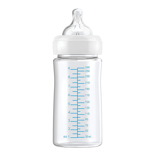 Mama Bear Infant Feeding Wide-Neck Baby Bottle with Slow Flow Nipple, BPA Free, 9 oz, Pack of 3, Transparent