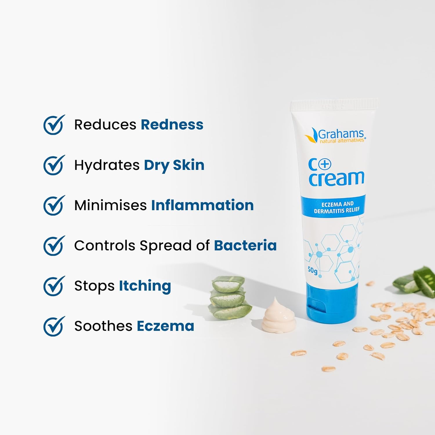 Grahams Natural C+ Eczema Cream - Clinically Proven Eczema Cream for Dry Skin, Inflammation, Dermatitis & Itchy Skin Relief for Adults - with Manuka Honey | Hypoallergenic & Steroid-Free (50g) : Amazon.co.uk: Health & Personal Care