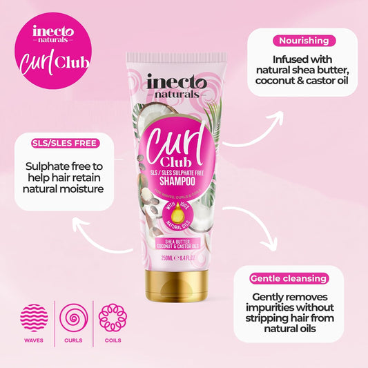 Inecto Naturals, Curl-Defining Shampoo 250Ml, Vegan & Cruelty Free, Frizz Styling, Curl Control For Curly Or Wavy Hair, 100% Natural