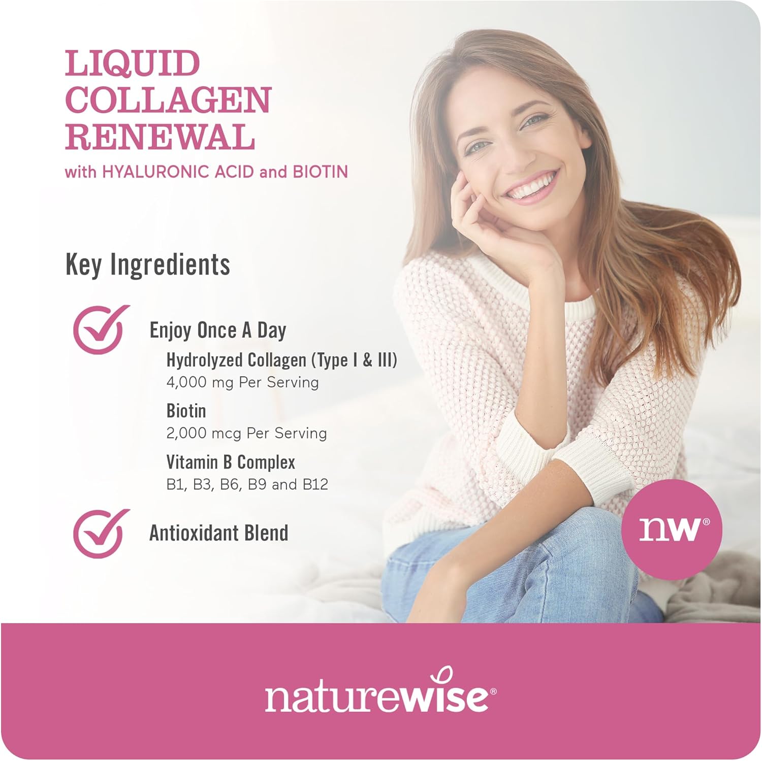 NatureWise Liquid Collagen for Women & Men 4000mg, Collagen Peptides with Biotin for Hair, Skin and Nails + Vitamin C + Vitamin B Complex - Collagen Type 1 & 3 - Low Sugar - Mixed Berry - 10 Tubes : Health & Household