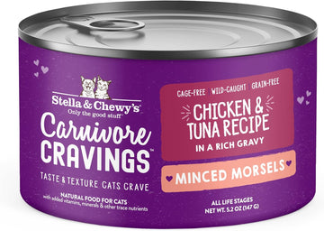 Stella & Chewy'S Carnivore Cravings Minced Morsels Cans – Grain Free, Protein Rich Wet Cat Food – Cage-Free Chicken & Wild-Caught Tuna Recipe – (5.2 Ounce Cans, Case Of 24)