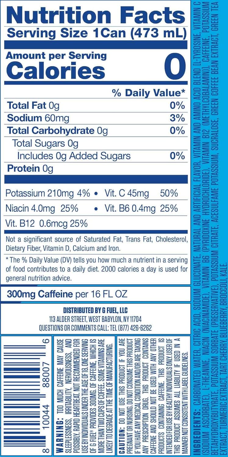 G Fuel Faze Jev Energy Drink, Sugar Free, Healthy Drinks, Zero Calorie, 300 Mg Caffeine Per Carbonated Can, Gummy Fish Flavor, Focus Amino, Vitamin + Antioxidants Blend - 12 Pack