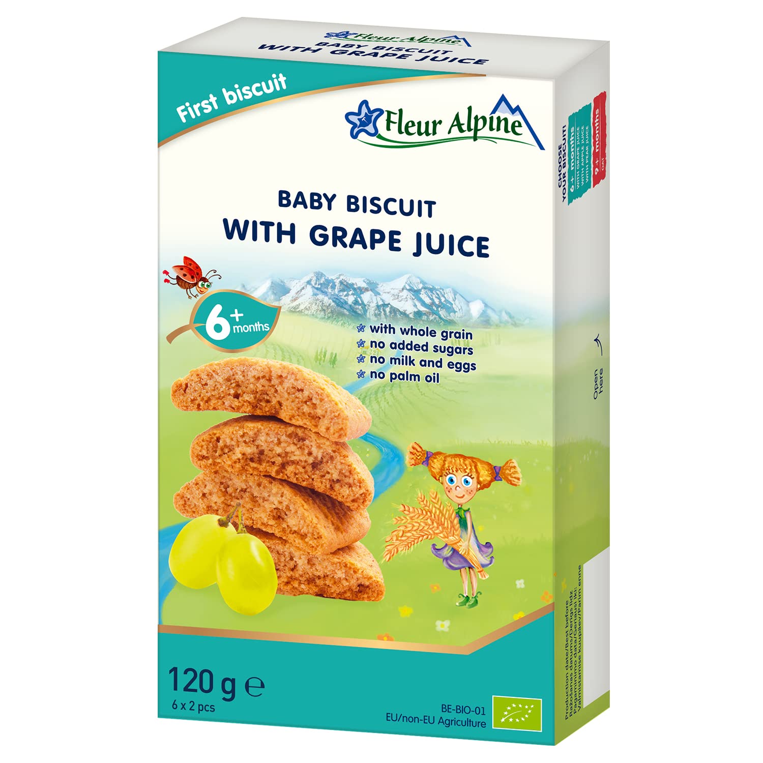 Fleur Alpine Baby Biscuits With Grape Juice - 6X2 Yummy Organic Baby Snacks For Delicious Smooth Breakfast Porridge Or Daytime Snack | Easy Whole Grain Snack Biscuits With No Added Sugar | 6 Mths