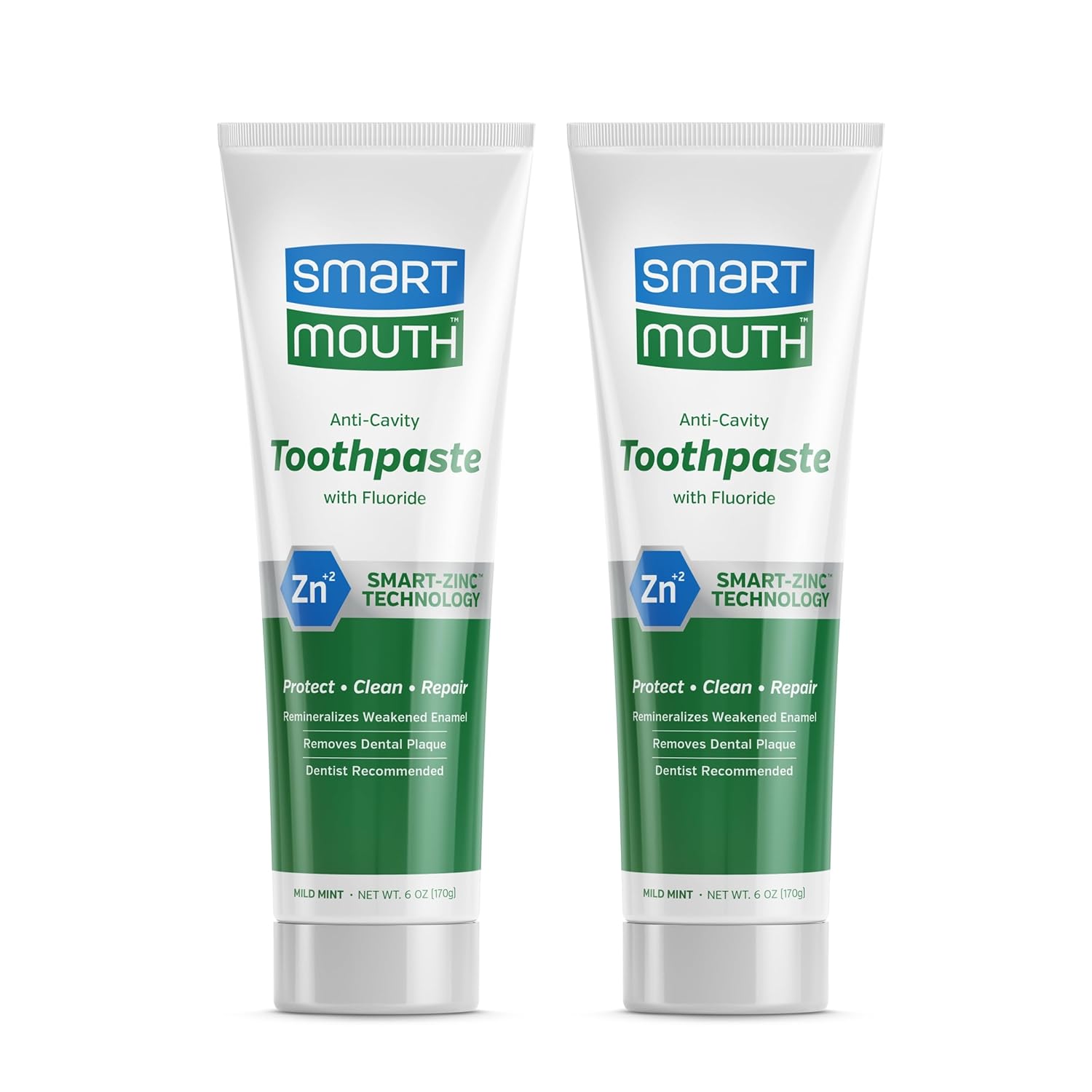 Smartmouth Premium Zinc Ion Toothpaste - Whitening Toothpaste With Fluoride - Refreshing, Anti-Cavity Toothpaste For Adults - Strengthens Enamel - Mild Mint Flavor, 6 Oz (2 Pack)