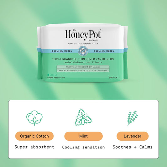 The Honey Pot Company - Herbal Panty Liners for Women - Everyday Liners - Infused w/Essential Oils for Cooling Effect & Organic Cotton Cover - Feminine Care - FSA & HSA Eligible - 120 ct