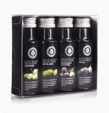 La Chinata Box Tasting Mini Extra Virgin Olive Oil – Tasting Case With 4 Varieties: Hojiblanca, Arbequina, Picual, Chamomile | Gourmet Pack Ideal For Gifting | Evoo Tasting | 4X25 Ml