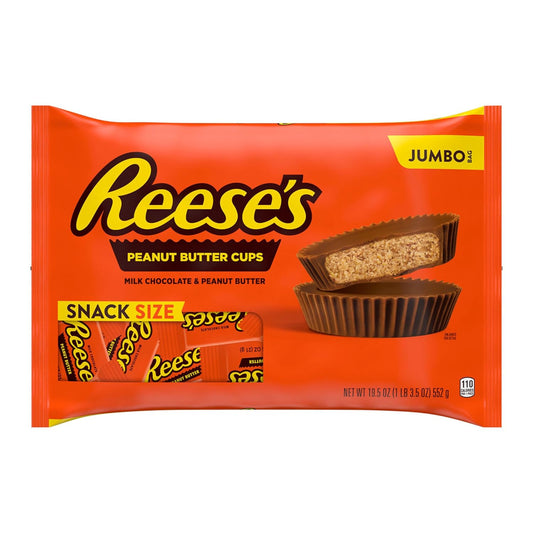 Reese'S Milk Chocolate Snack Size Peanut Butter Cups, Halloween Candy Jumbo Bag, 19.5 Oz