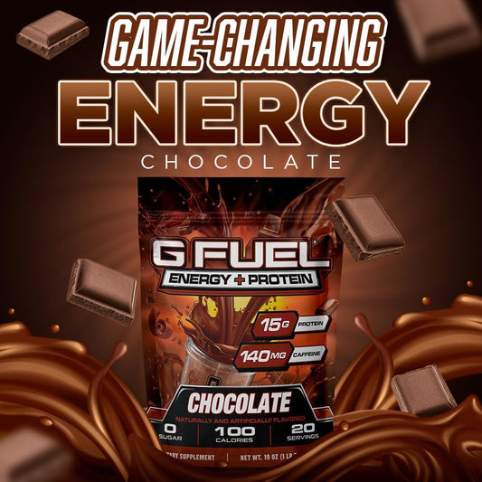 G Fuel Energy + Protein Powder Mix, Chocolate Flavor, Sugar Free, Clean Caffeine Focus Supplement, Metabolism Support, Focus Nootropics, Vitamin + Antioxidant Blend, 19 Oz (20 Servings)