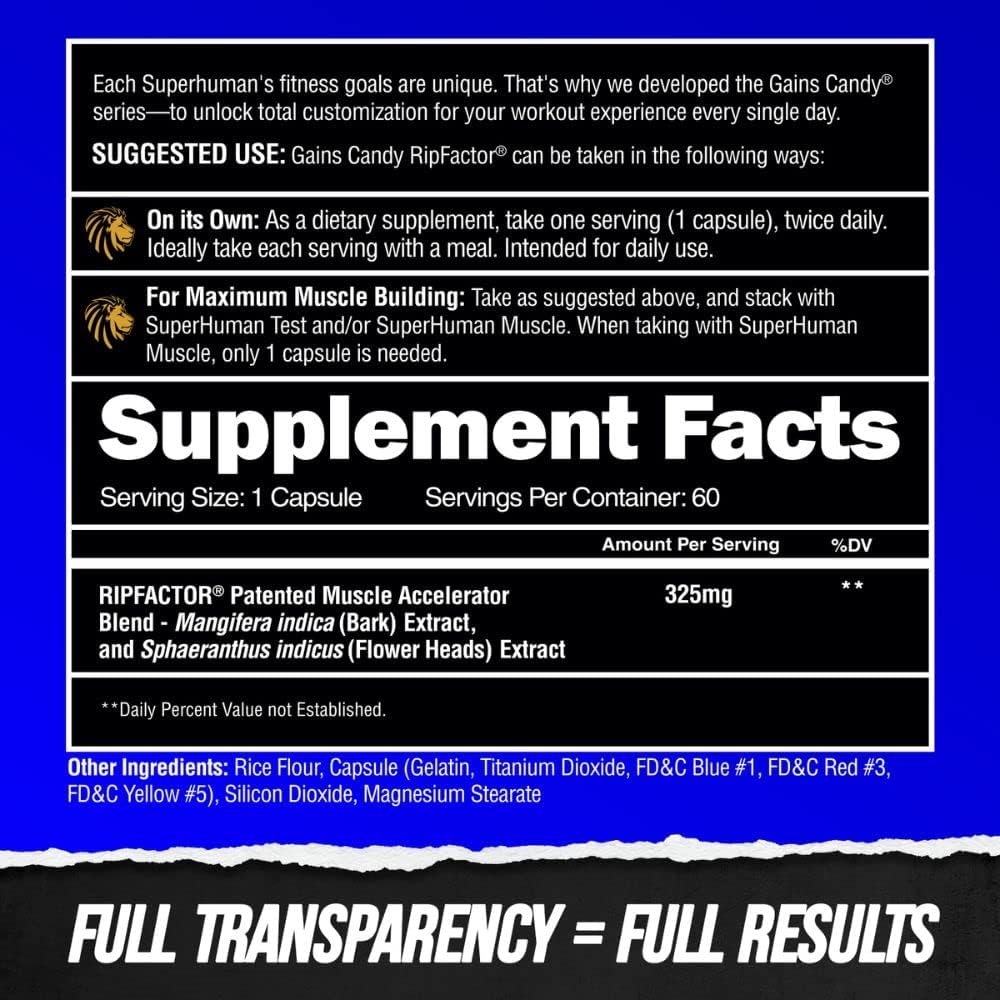 ALPHA LION Gains Candy, Supplement Pills for Muscle Growth, Size, & Strength, Nitric Oxide Booster, Muscle Builder, Use Daily to Upgrade Energy & Workout Performance, 60 Capsules (RipFACTOR®) : Health & Household