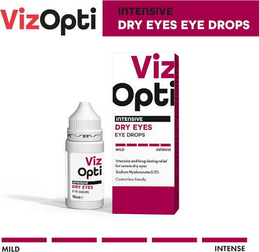 Vizopti Intensive Dry Eyes Eye Drops Preserved – Advanced Relief For Severe Dry Eyes | Contact Lens Friendly | Sodium Hyaluronate 0.3% | Long-Lasting Hydration & Moisturization