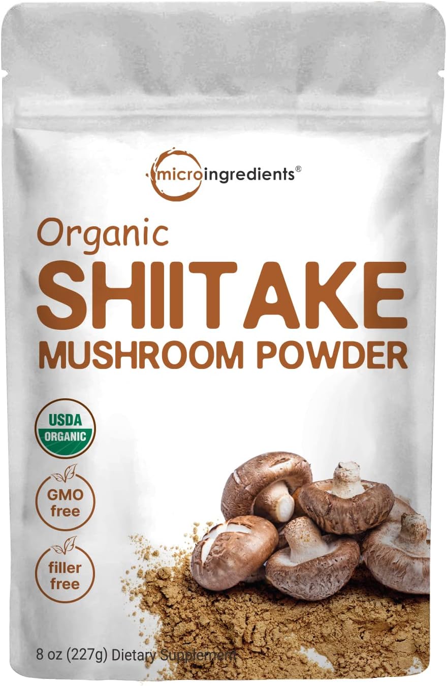 Micro Ingredients Organic Shiitake Mushrooms Powder, 8 Ounce, Made From The Finest Dried Shiitake Mushroom, Stronger Umami Flavor Than Fresh Mushrooms, Great For Sauce, Soup And Pasta