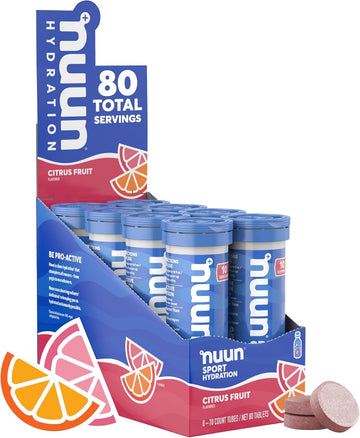 Nuun Hydration Electrolyte Drink Tablets, Citrus Fruit, Natural Flavors, Vegan Friendly, Kosher, Gluten Free & Non-Gmo, 10 Tablets (Pack Of 8)