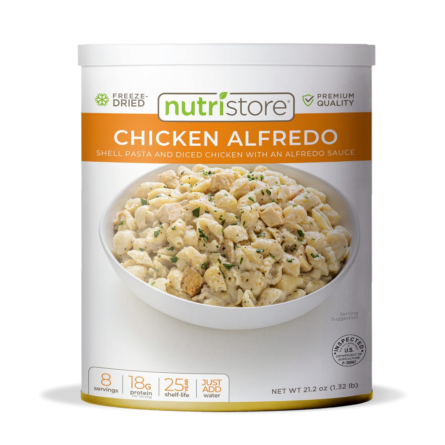 Nutristore Chicken Alfredo | Freeze Dried Emergency Survival Bulk Food Storage Meal | Perfect for Everyday Quick Meals and Long-Term Storage | 25 Year Shelf Life | USDA Inspected