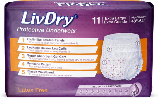 Livdry Xl Adult Diapers For Women, Ultimate Absorbency Incontinence Underwear, All Day Or Overnight Protection, X-Large (44 Count)