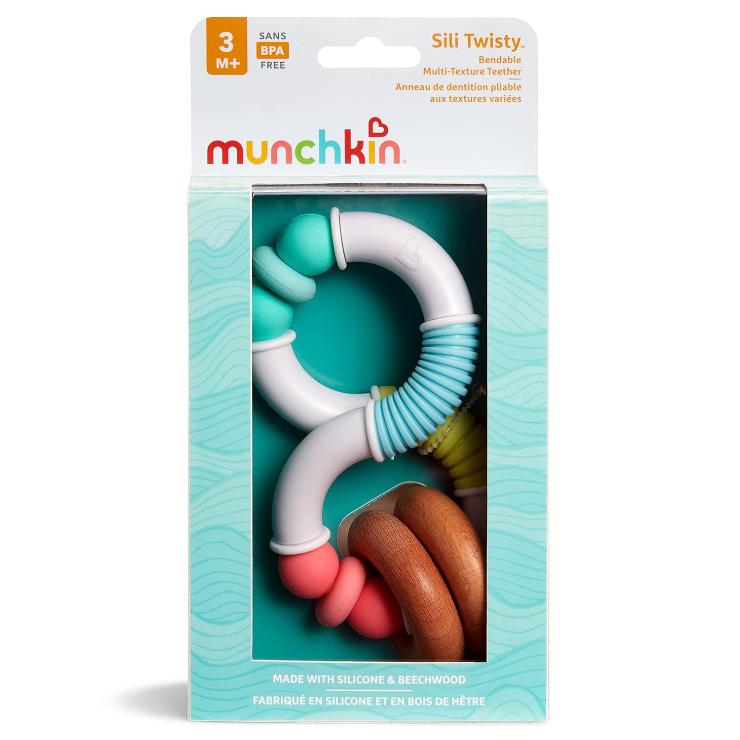 Munchkin® Sili Twisty™ Bendable Baby Teether Toy, Silicone and Wood, BPA Free, 3+ Months : Everything Else